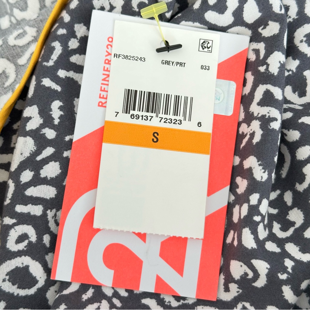 Refinery29 Gray White Print Spaghetti Strap Nwt Dress With Gold Trim Size S — image 4 of 8